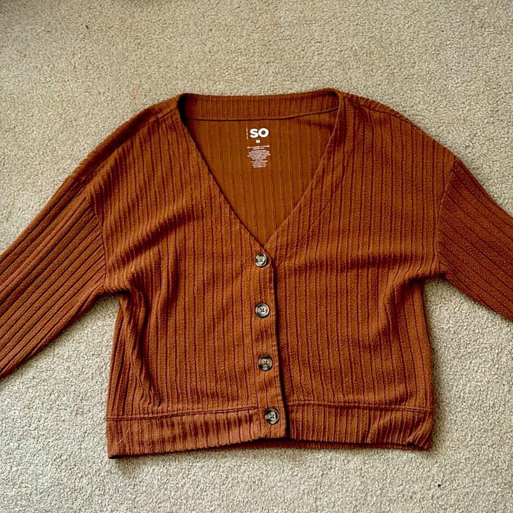 SO brown button up cropped cardigan size M